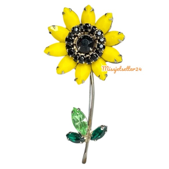 Weiss Rare Yellow Sunflower Daisy Vintage Brooch Pin